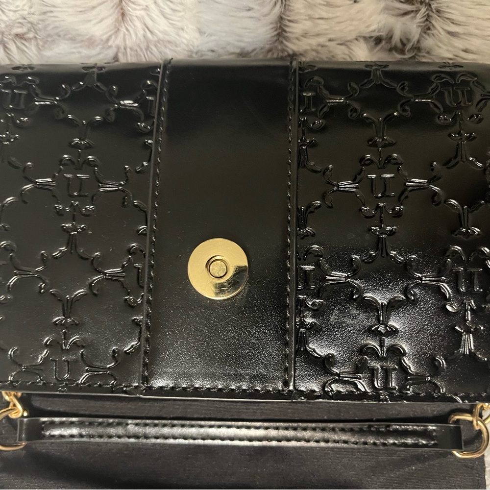 Nanette Lepore Glossy Black Embossed Clutch - Picture 2 of 10
